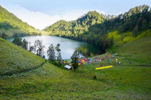 Ranu Kumbolo Acampamento Local Manhã Cedo — Fotografia de Stock