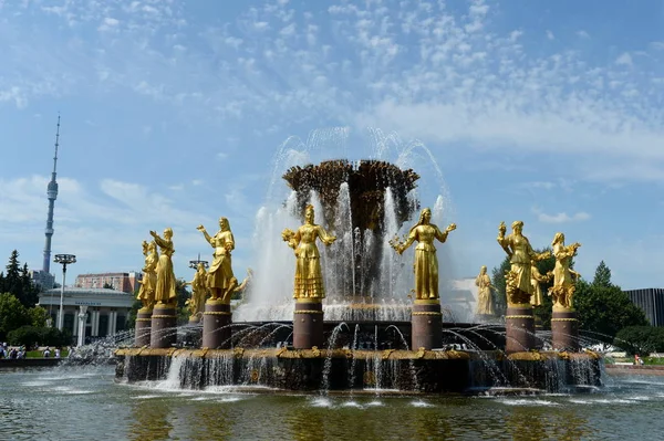 Fuente "Amistad de los Pueblos" en el Centro de Exposiciones All-Russian de Moscú . —  Fotos de Stock