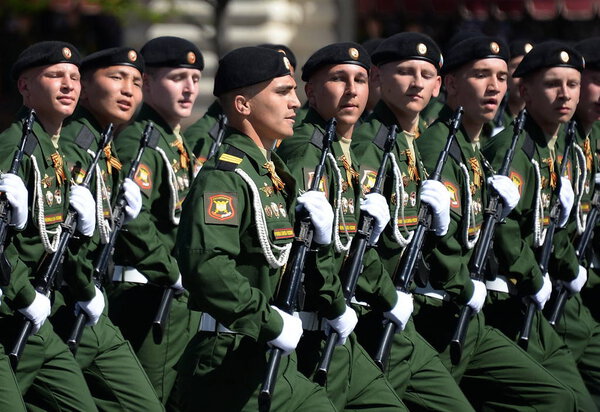  Soldiers of the 4th guards tank Cantemir division during the parade on red square in honor of Victory day.