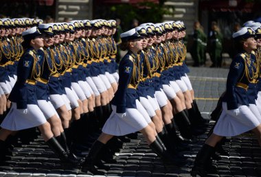 Girls-cadets of the military academy during the parade on Red Square in honor of the Victory Day. clipart