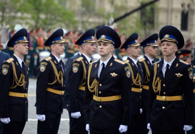  Soldiers of the presidential regiment at the rehearsal of the military parade on red square in Moscow. clipart