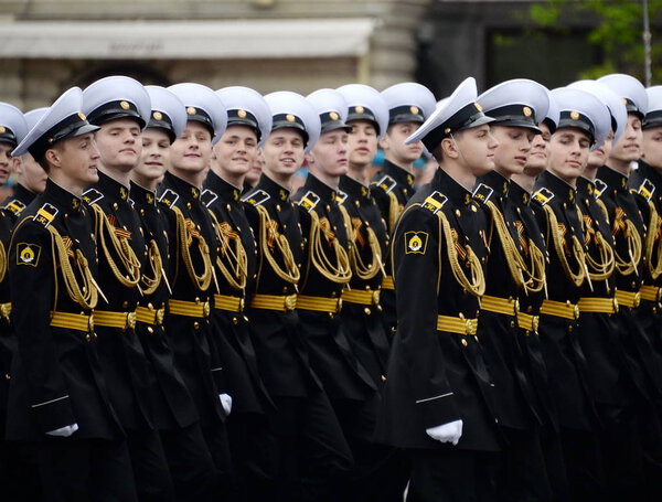 MOSCOW, RUSSIA  MAY 6, 2018:Pupils of the Nakhimov Naval School during the dress rehearsal of the parade on Red Square in honor of the Victory Day.