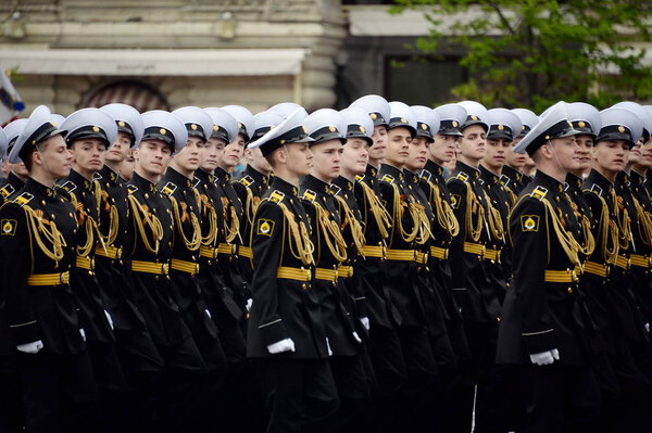 MOSCOW, RUSSIA  MAY 6, 2018:Pupils of the Nakhimov Naval School during the dress rehearsal of the parade on Red Square in honor of the Victory Day.