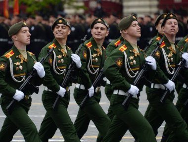  Cadets of the military logistics academy named after General Khrulev at the dress rehearsal for the Victory Day parade. clipart