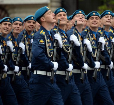  Cadets of the Air Force Academy during the dress rehearsal of the parade on Red Square in honor of Victory Day. clipart