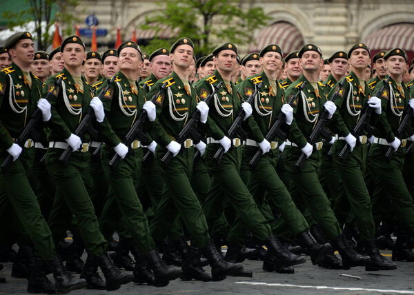  Cadets of the military academy of Strategic Missile Forces named after Peter the Great at the dress rehearsal of the parade.