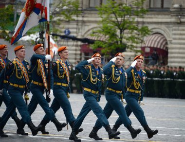  Cadets of the Civil Defense Academy of the Ministry of Emergency Situations of Russia during the dress rehearsal of the parade. clipart