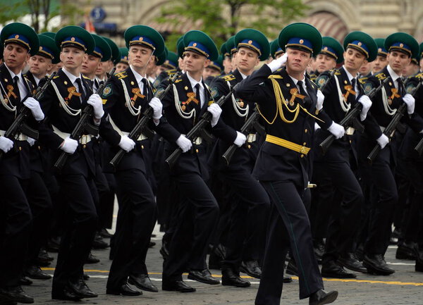  Cadets of the Moscow Frontier Institute of the Federal Security Service of Russia at the dress rehearsal of the parade.