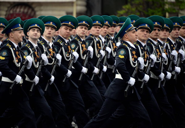  Cadets of the Moscow Frontier Institute of the Federal Security Service of Russia at the dress rehearsal of the parade.