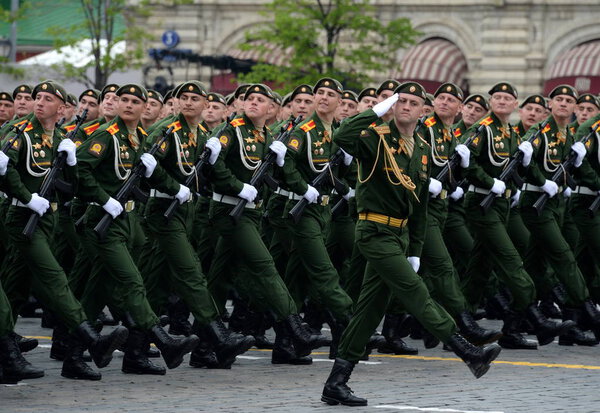  Cadets of the Moscow Higher Military Command School at the dress rehearsal for the Victory Day parade on Red Square.