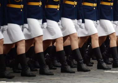  Female cadets of the Military Communication Academy and the Military Space Academy during the dress rehearsal for the Victory Day Parade clipart