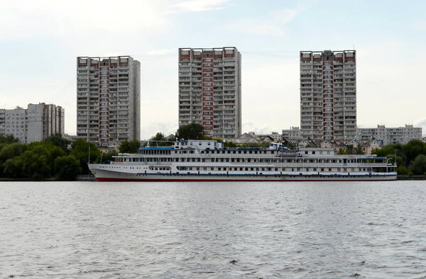  The motor ship "Ilya Muromets" is moored at the Northern River Station at Khimki Reservoir in Moscow.