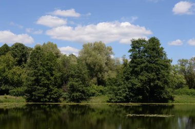 Moskova, Rusya - 25 Haziran 2018: Alt Kuzminsky gölde Doğal Tarih Parkı 