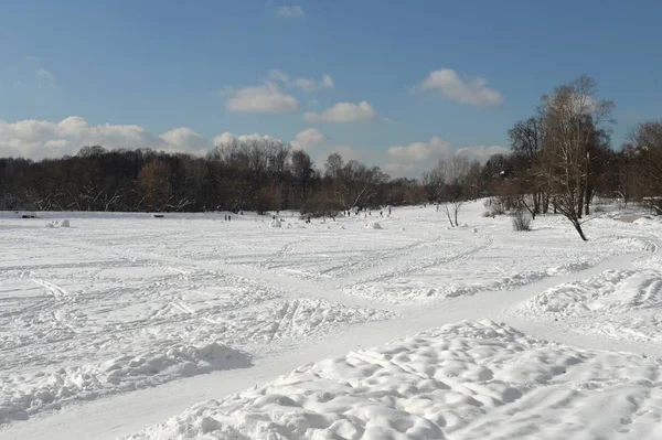 Lago Shibaevsky de inverno no parque histórico-natural "Kuzminki-Lyublino" em Moscou — Fotografia de Stock