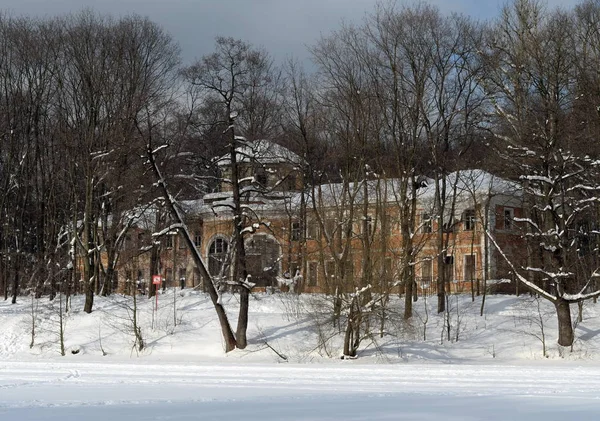 Een oranje Conservatorium aan de oever van een vijver in het historische park van Moskou Kuzminki — Stockfoto