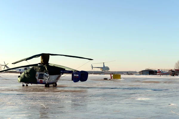 모스크바 Myachkovo 가까운 비행장에 헬리콥터 — 스톡 사진