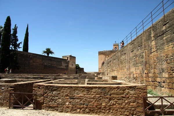Granada Spagna Luglio 2011 Antiche Mura Della Fortezza Alcazaba Nell — Foto Stock