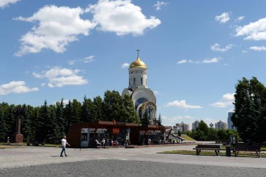  Moskova, Rusya - 20 Haziran 2018: Görünüm Church of St George muzaffer Poklonnaya Hill, Moskova