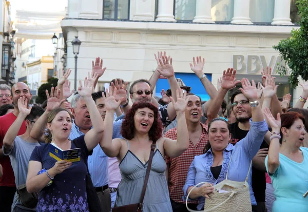 Sevilla Spanya Temmuz 2011 Seville Eylem Sakinleri Destek Toplu Taşıma — Stok fotoğraf