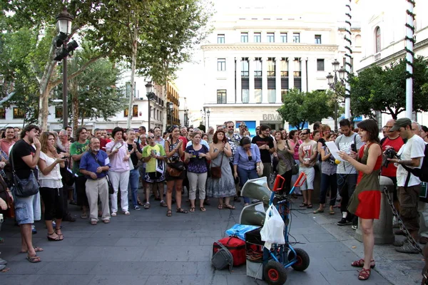 Sevilla Španělsko Července 2011 Akce Seville Obyvatel Podporu Veřejné Dopravy — Stock fotografie