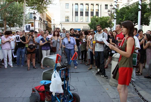 Sevilla Španělsko Července 2011 Akce Seville Obyvatel Podporu Veřejné Dopravy — Stock fotografie