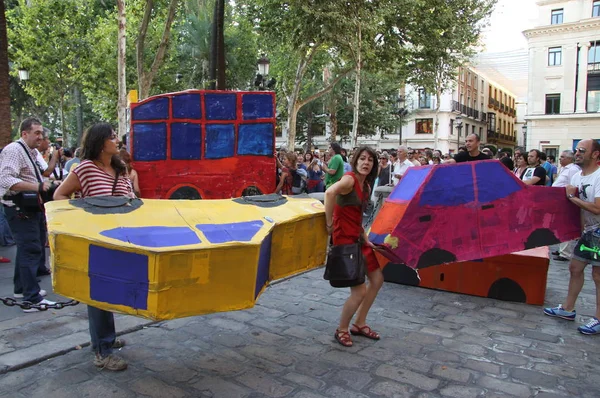 Seville Spain July 2011 Action Seville Residents Support Public Transport — Stock Photo, Image