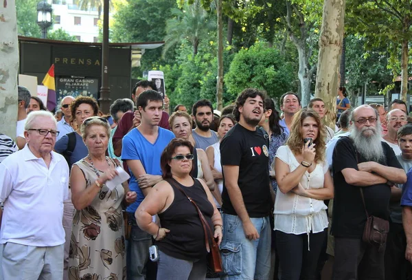 Sevilla Spanya Temmuz 2011 Seville Eylem Sakinleri Destek Toplu Taşıma — Stok fotoğraf