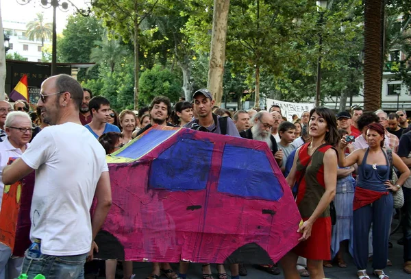 Seville Espanha Julho 2011 Ação Dos Moradores Sevilha Apoio Aos — Fotografia de Stock