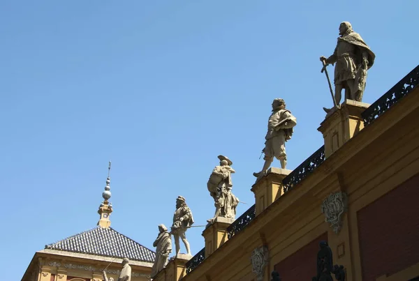 Seville Spain July 2011 Statues Famous Citizens City Facade Palacio — Stock Photo, Image