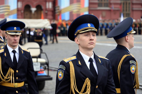  Soldiers of the presidential regiment during the parade on red square in Moscow in honor of Victory Day