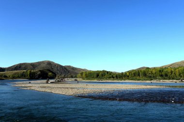  Batı Sibirya'daki Charysh Dağı Nehri. Rusya