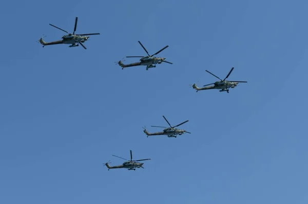 Moscow Russia June 2020 Group 28N Night Hunter Attack Helicopters — Stock Photo, Image