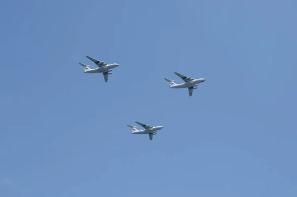 Moscow Rússia Junho 2020 Aeronaves Transporte Militar 76Md Céu Sobre — Fotografia de Stock