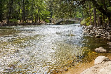 Dağ nehir, Yosemite Milli Parkı, California, ABD genelinde yaya köprüsü