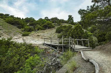 Dağlarda, Sudak bölge, Crimea ahşap köprü.