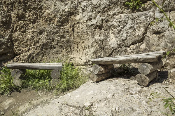 Bancs Bois Pour Détendre Dans Les Montagnes — Photo