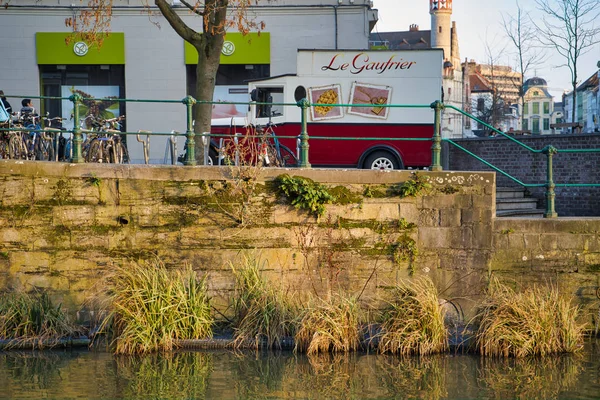 Γάνδη Βέλγιο Φεβρουαρίου 2019 Ένα Φορτηγό Ένα Καφέ Διαφήμιση Βελγικές — Φωτογραφία Αρχείου