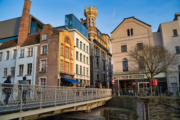 Gent Belgique Février 2019 Pont Sur Rivière Lys Vue Des — Photo