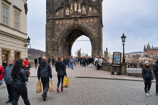 Прага Чехія Березня 2019 Карлового Мосту Через Річку Влтава Історичному — стокове фото