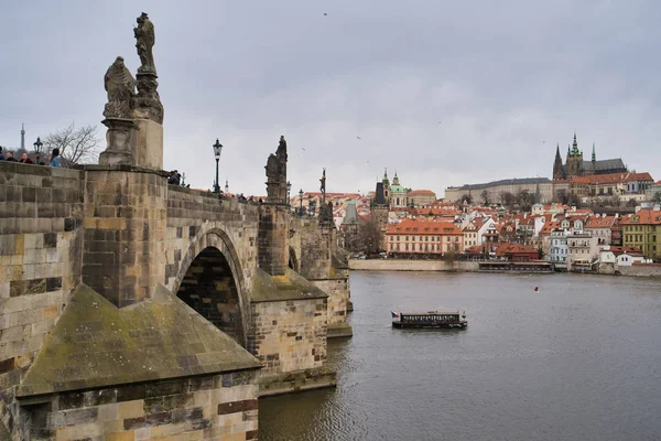 Prague Czech Republic March 2019 Charles Bridge Vltava River View — Stock Photo, Image