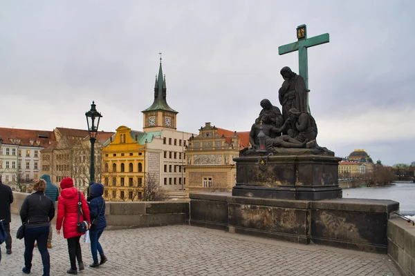 Prague Czech Republic March 2019 Sculpture Charles Bridge Lamentation Christ — Stock Photo, Image