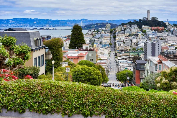 Visa Lombard Street Krokigaste Gatan Världen San Francisco Kalifornien — Stockfoto