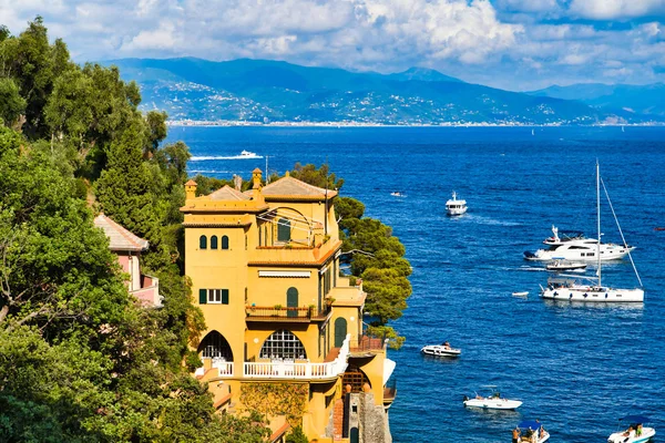 Portofino Włochy Sierpnia 2019 Piękny Port Riwierze Włoskiej Domy Klifie — Zdjęcie stockowe
