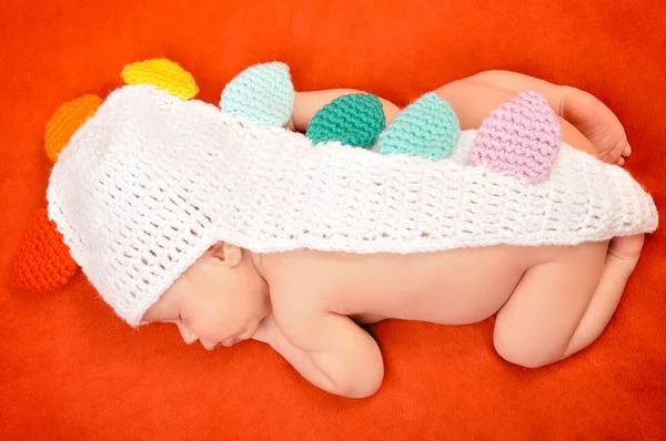 Beautiful Newborn Baby Boy Cute Cap Sleeping Peacefully Soft Red — Stock Photo, Image