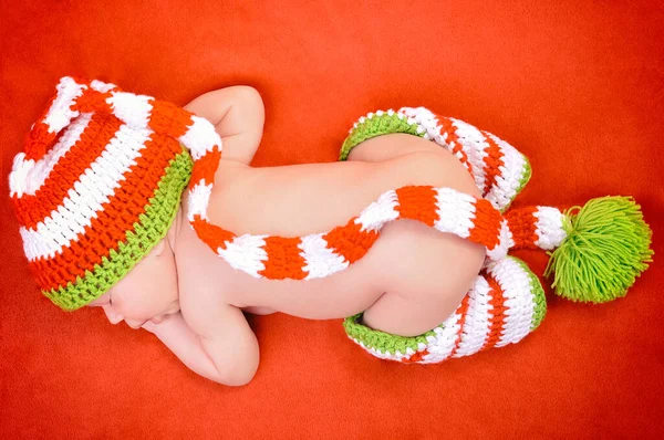 Beautiful Newborn Baby Boy Cute Cap Sleeping Peacefully Soft Red — Stock Photo, Image