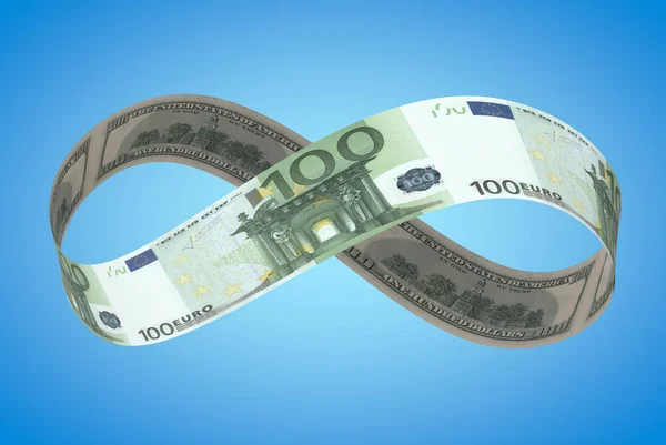 Sonsuz para kavramı: euro faturası - ön, dolar faturası - geri (3d render).