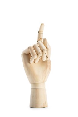 Beyaz arka planda izole edilmiş ahşap bir el. 