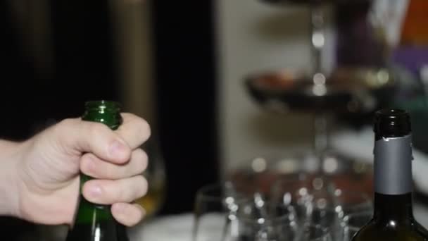 Waiter Pours Champagne Guests — Stock Video