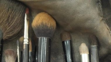 Profesyonel makyaj fırçaları bir makyaj seti yakın çekim
