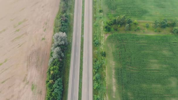 Videó felvétel a magasság, személyszállítás utazik az autópálya mentén. — Stock videók